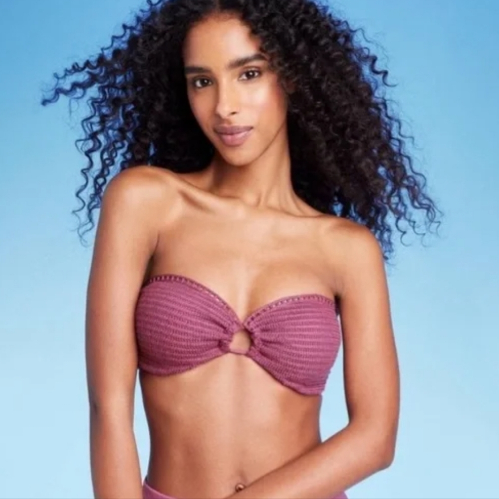 NWT Shade & Shore Purple Crochet Bandeau Bikini Top